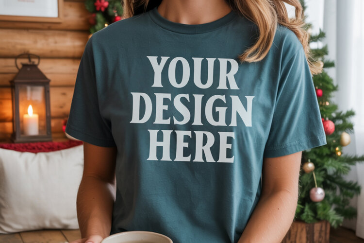 Christmas Comfort Colors 1717 Blue Spruce T-Shirt Mockup Rea example image 1