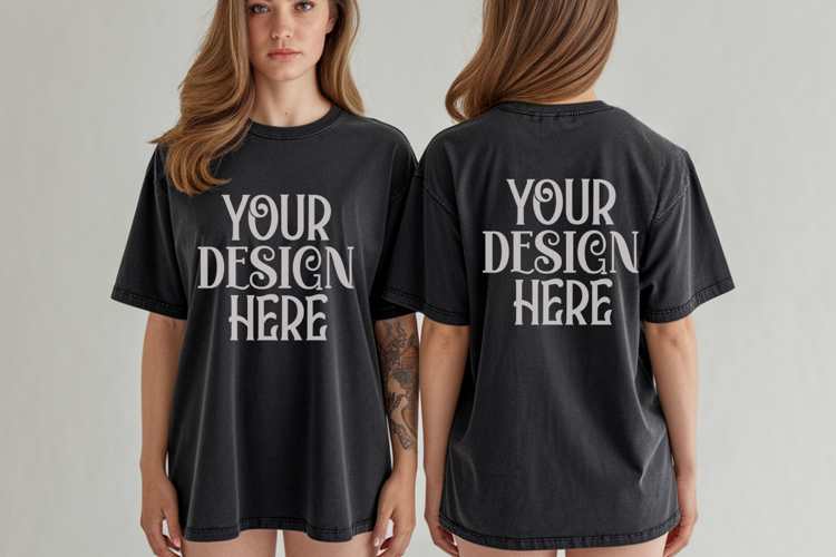 Comfort Colors 1717 Black Front & back T shirt mockups
