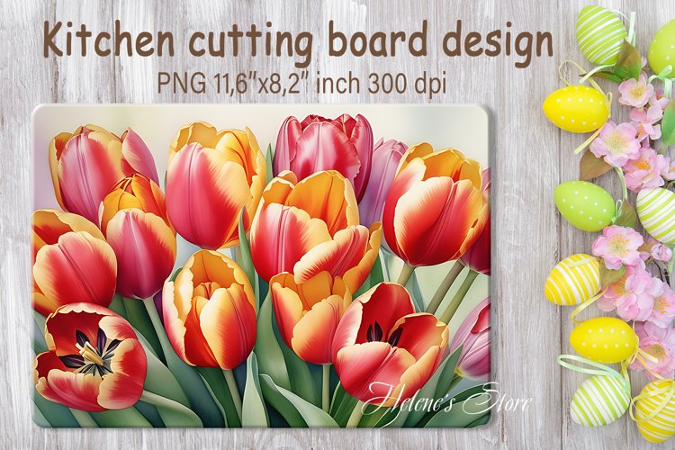 Bright tulip flowers spring design cutting board sublimation