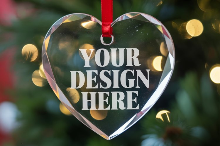 Christmas Heart Crystal Glass Ornament Mockups
