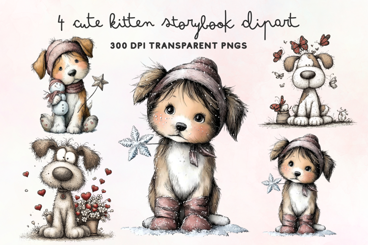 Cute Watercolor Dogs Clipart PNG