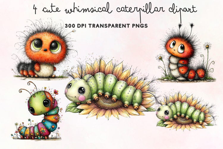 Cute Whimsical Caterpillar Clipart PNG example image 1