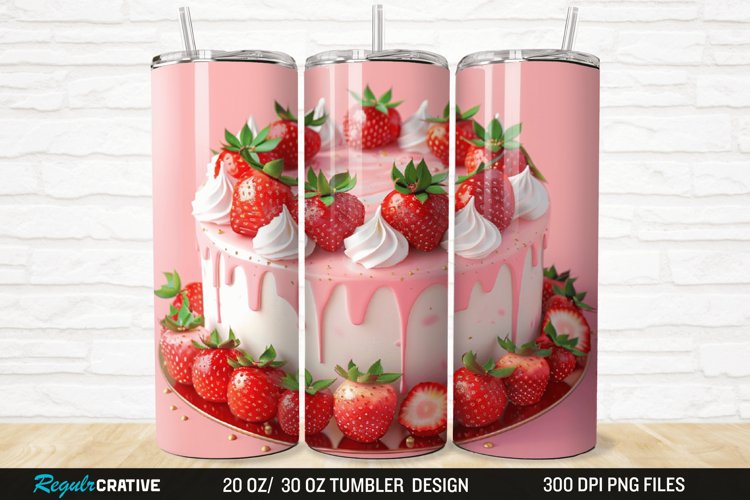 3D Strawberry Cake 20/30oz Skinny Tumbler example image 1