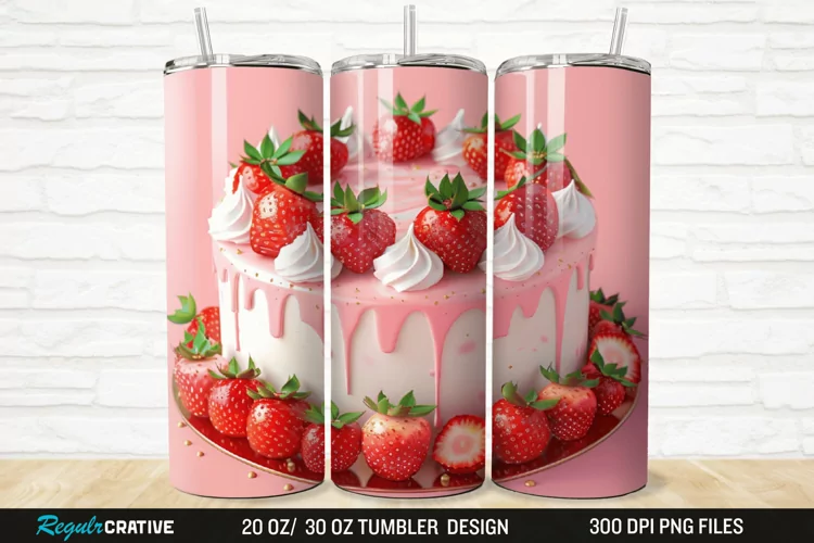 3D Strawberry Cake 20/30oz Skinny Tumbler