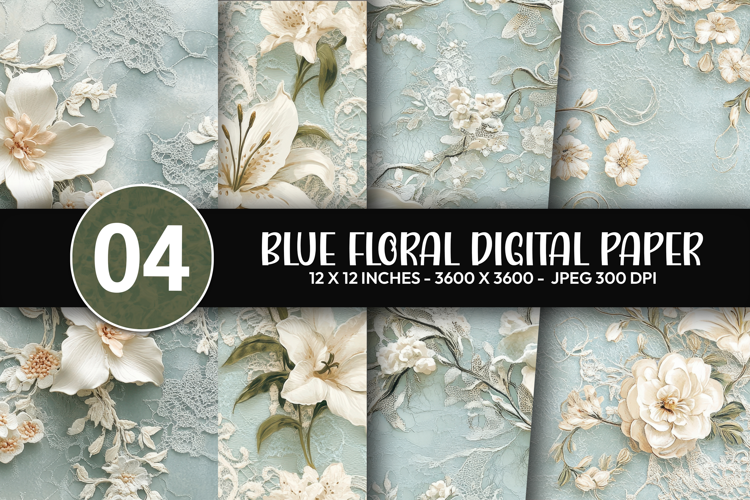 Blue Floral Digital Paper