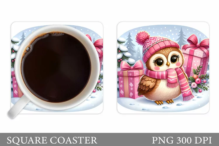 Cute Owl Coaster Design. Christmas Owl Sublimation