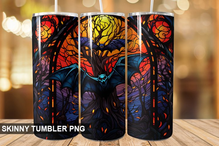 Stained Glass Halloween Bat PNG Tumbler Design