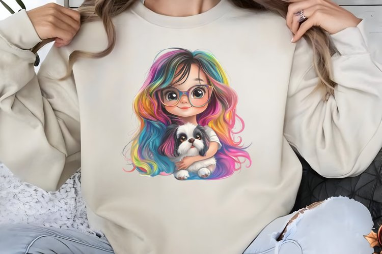 Colorful Girl Dog Clipart PNG