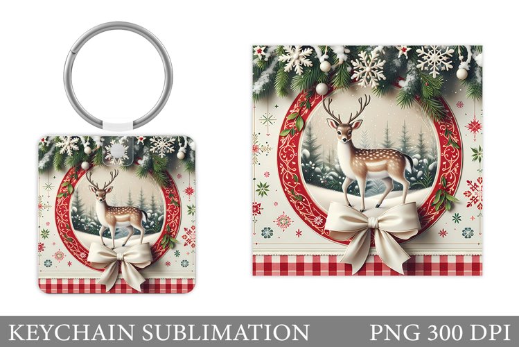 Cute Deer Keychain Design. Christmas Keychain Sublimation example image 1