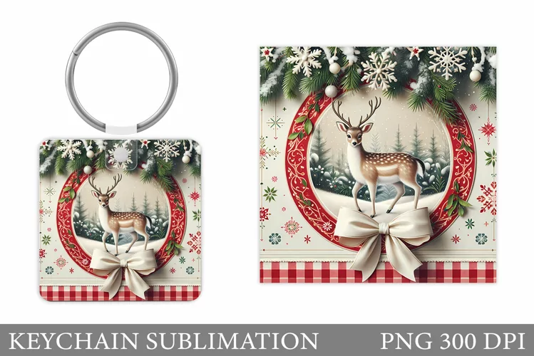 Cute Deer Keychain Design. Christmas Keychain Sublimation