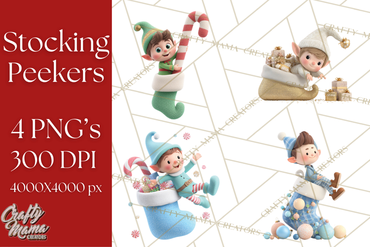 Christmas Stockings & Sleighs Clipart PNG Cute Holiday