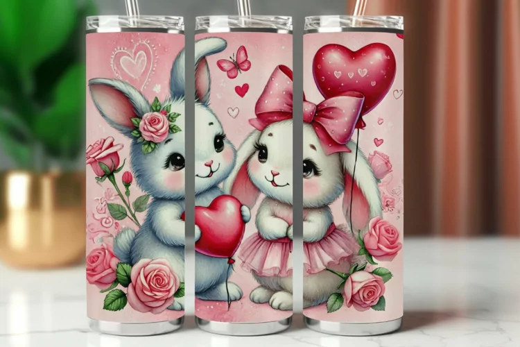 Valentine Tumbler Wrap 20 oz - rabbit bunny couple