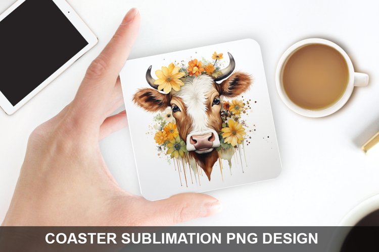 Cow with Flowers - Coaster Sublimation Design