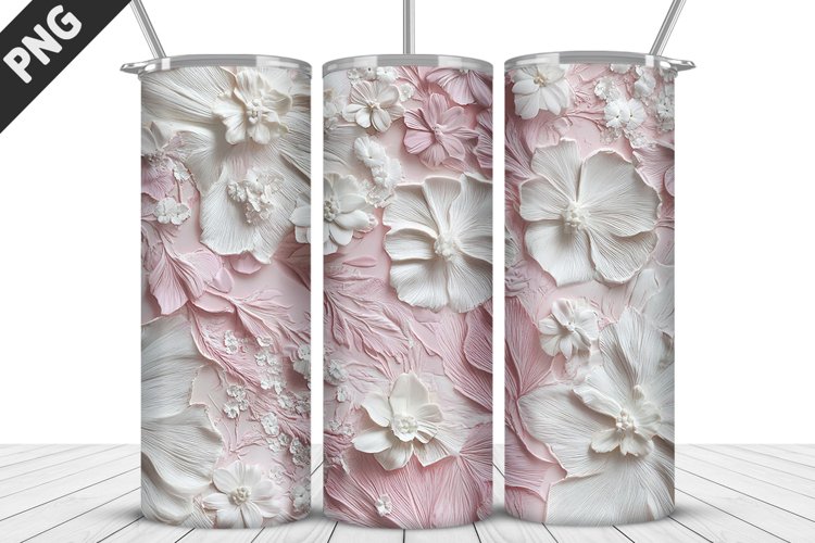 3D White Flowers Tumbler Wrap | Sublimation Design | Tumbler example image 1