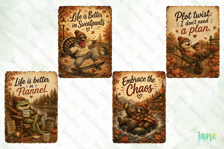 Vintage Cozy Autumn Card Clipart