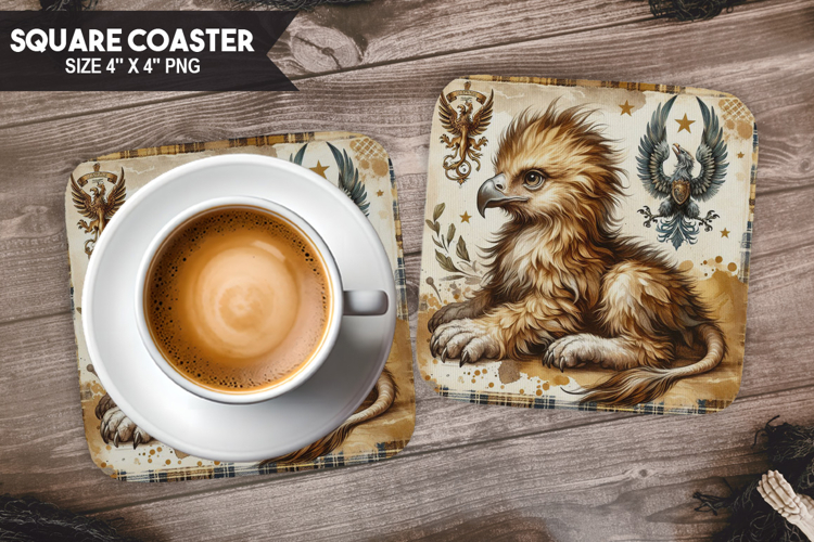 Eagle, Fantasy   Whimsy, Buffalo Plaid Square Coaster PNG