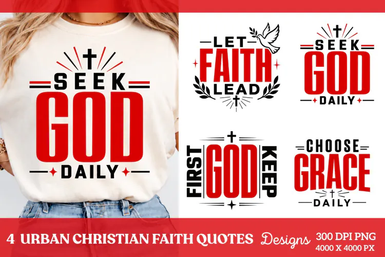 4 Urban Christian Faith Shirt PNG Designs, 4 Christian Grace