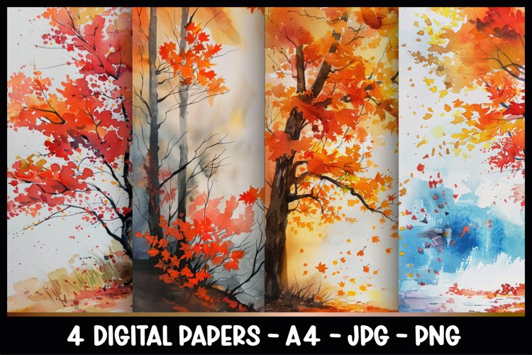 4 Red Autumn Digital Papers I Junk Journal example image 1