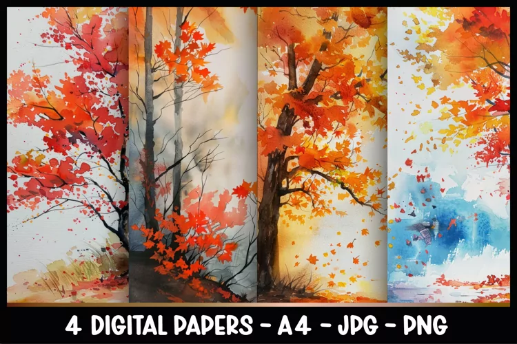 4 Red Autumn Digital Papers I Junk Journal