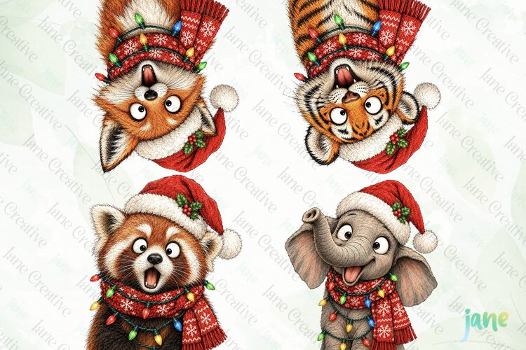 Funny Christmas Animals Clipart example image 1