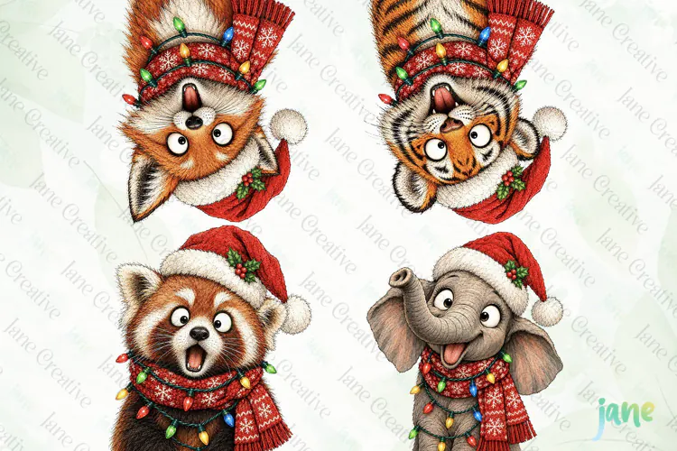 Funny Christmas Animals Clipart