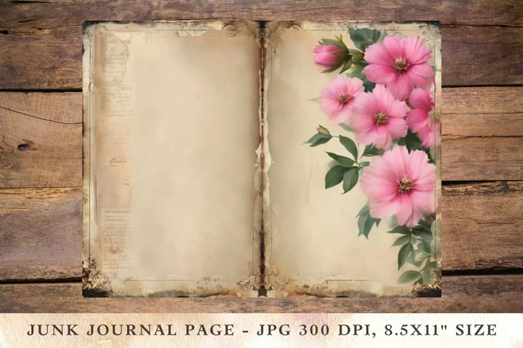 Printable Junk Journal Pages pink roses 2