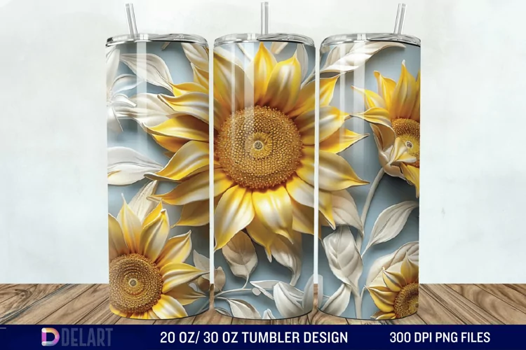 3d Sunflower floral Tumbler Wrap