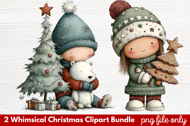 2 Whimsical Christmas Clipart | Cute Festive Holiday PNG