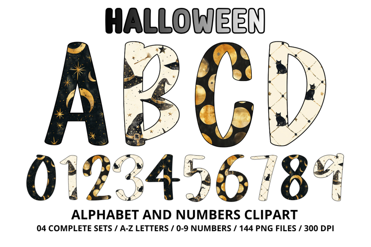Halloween Alphabet Clipart PNG, watercolor letters doodle