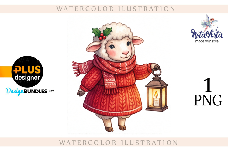 Christmas Sheep in Watercolor Style