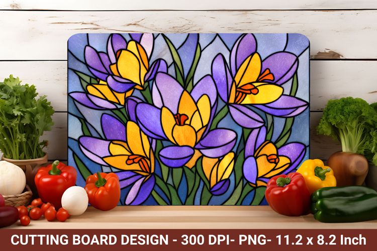 Stained Glass Crocus Flower Cutting Board | Cutting Board