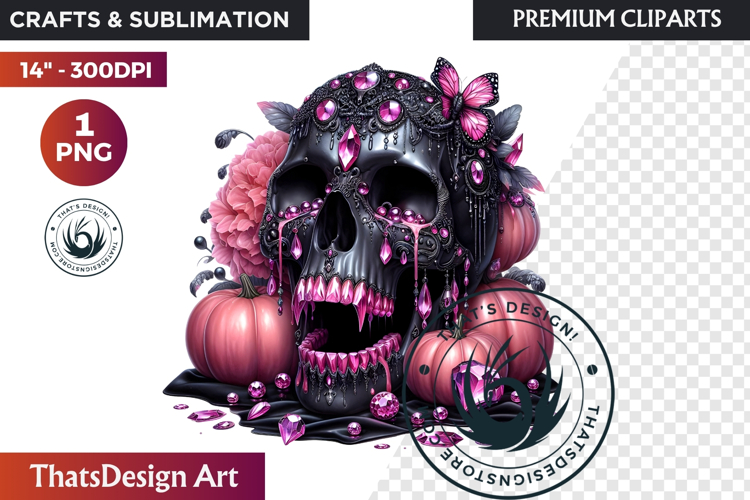 Pink and Black Gothic Halloween Skulls Clipart, pastel goth