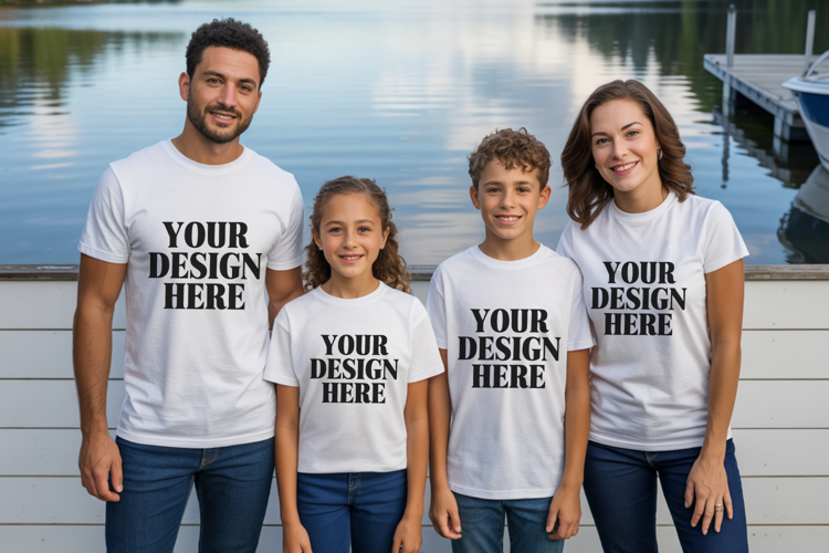 Bella Canvas 3001 Family Group Mockup | Matching T-Shirt Fla