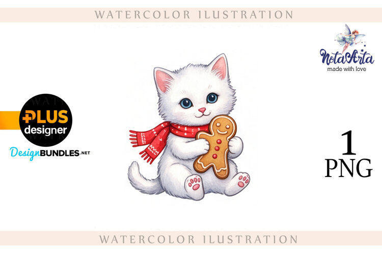 Christmas Kitten in Watercolor Style example image 1