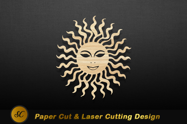 Wooden sun face with wavy rays image Laser Cut