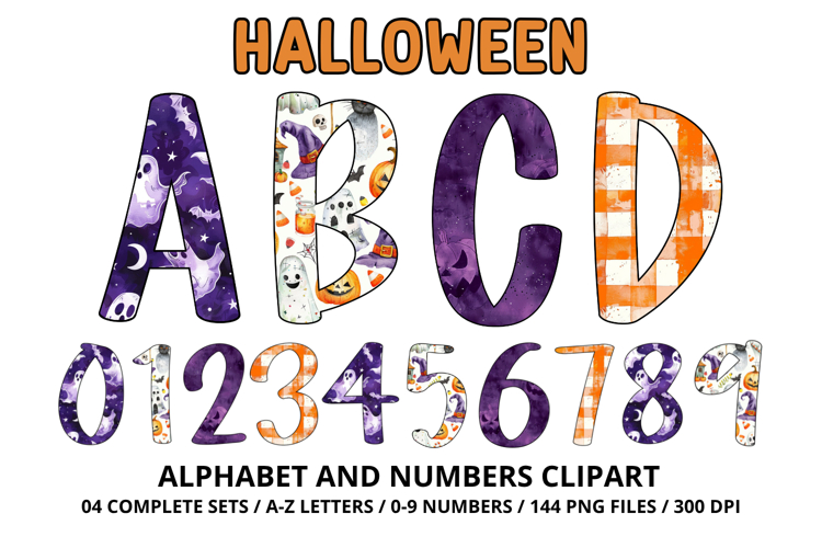 Halloween Alphabet Clipart PNG, watercolor letters doodle