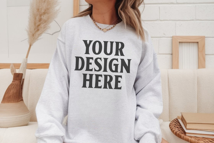 Gildan 18000 Ash Mockup , Crewneck Sweatshirt Boho Mock-up