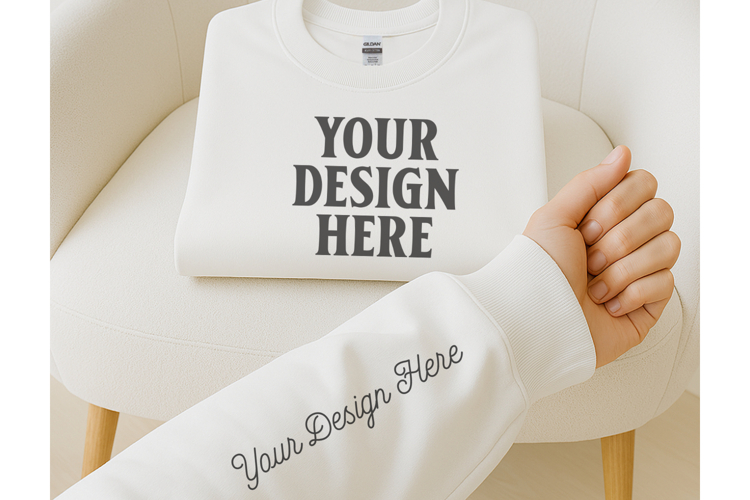Gildan 180000 White Sweatshirt Sleeve Mockups White