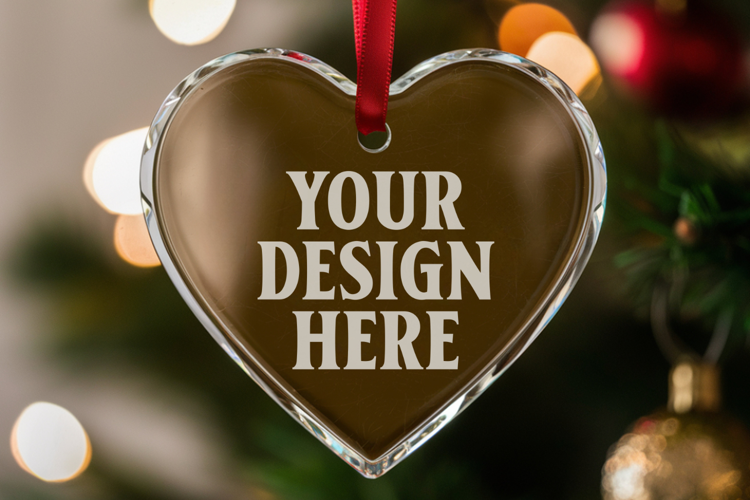 Christmas Heart Crystal Glass Ornaments Mockup
