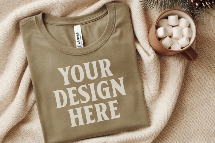 Christmas Bella Canvas 3001 Heather Olive Folded Tshirt Mock