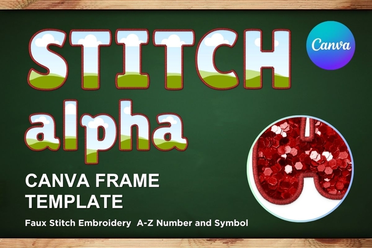 Faux embroidery Stitch Alphabet Canva Letters Frame Template