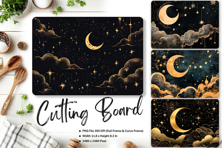Moon Night Cutting Board Mystic Celestial Chopping Board_21 example image 1