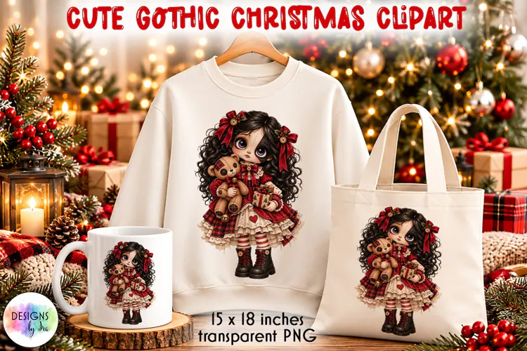 Gothic Victorian Christmas Doll PNG Clipart