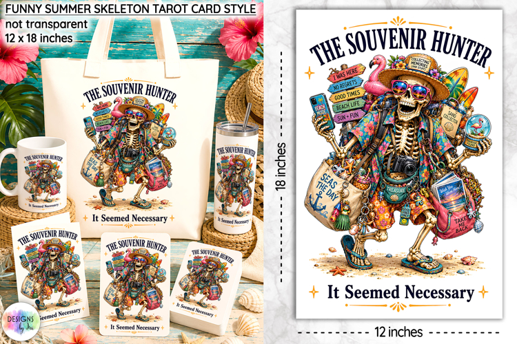 Funny Summer Skeleton Tarot Card Design, Souvenir Hunter