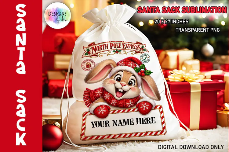 Christmas Bunny Santa Sack Sublimation PNG