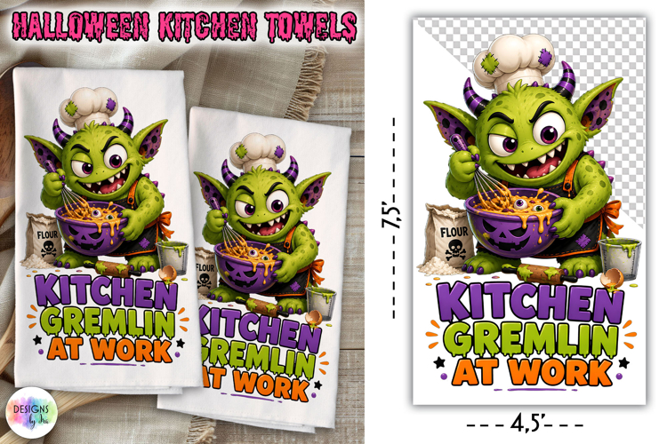Kitchen Gremlin At Work Halloween Towel PNG