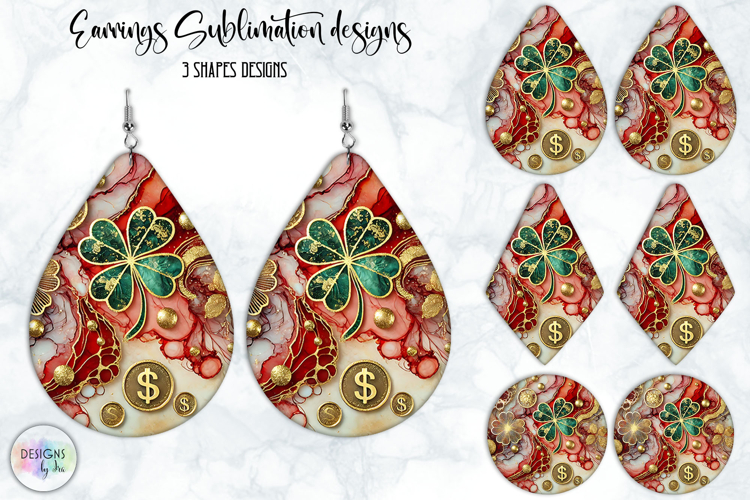 St. Patrick’s Day Earrings Sublimation, Lucky Clover Art