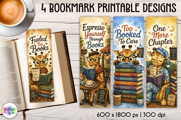 Coffee Lover Giraffe Bookmarks, Cozy Reading Quotes