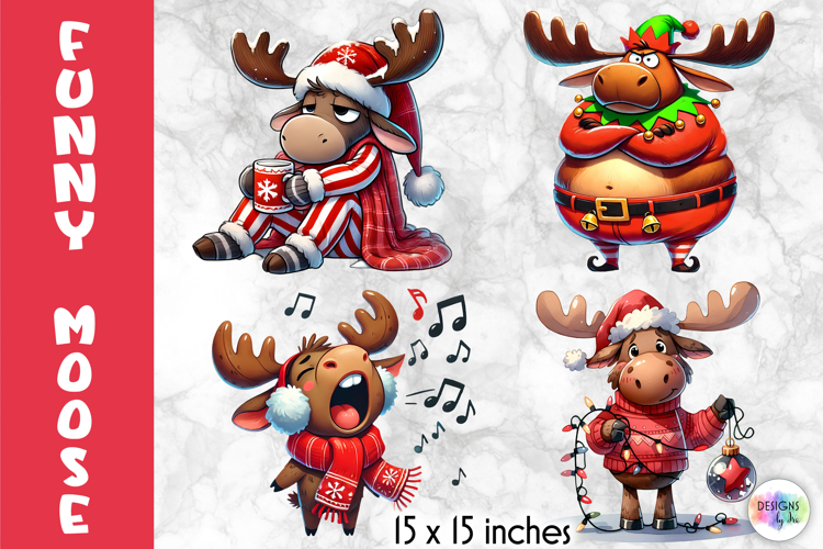 Funny Christmas Moose Clipart, Cute Holiday Animal PNG