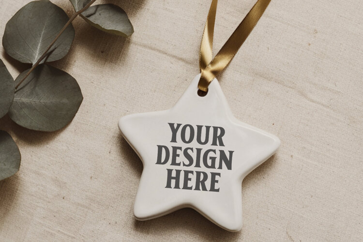 Christmas Star Ceramic Ornament Mockup | Holiday Star Tree example image 1